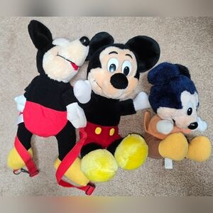 Disney Mickey Mouse Plush And Backpack Lot of 3 Vintage Disneyland Disney World